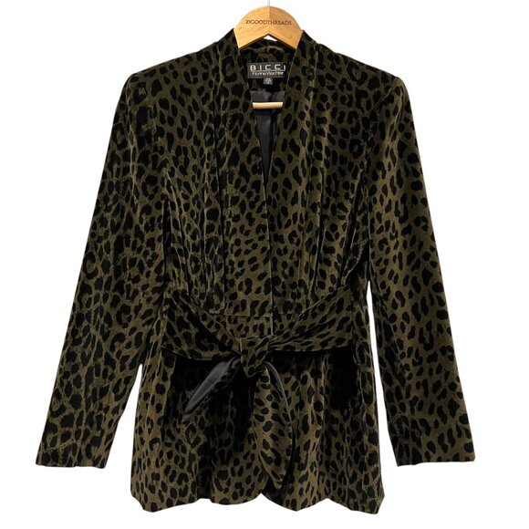 Bicci Florine Wachter Jackets & Blazers - Bicci Florine Wachter Velvet Animal Print Jacket, USA, Vtg, Olive Black, 12